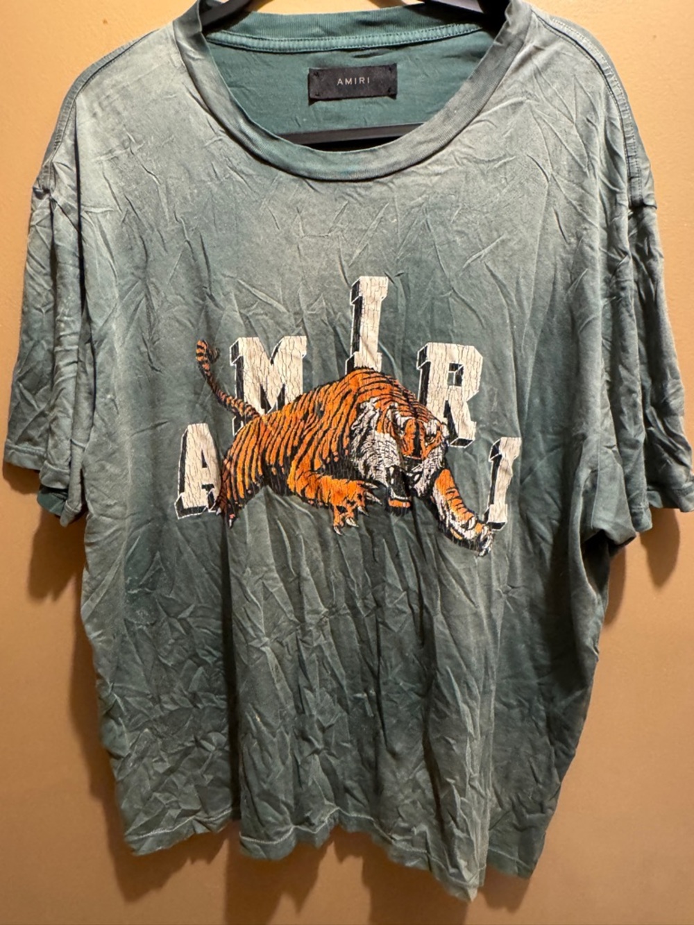 AMIRI Green Graphic Tee with Orange Tiger Motif